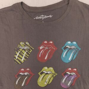 Rolling Stones Tour Band Short Sleeve Graphic T Shirt Womens Size Large L Gray